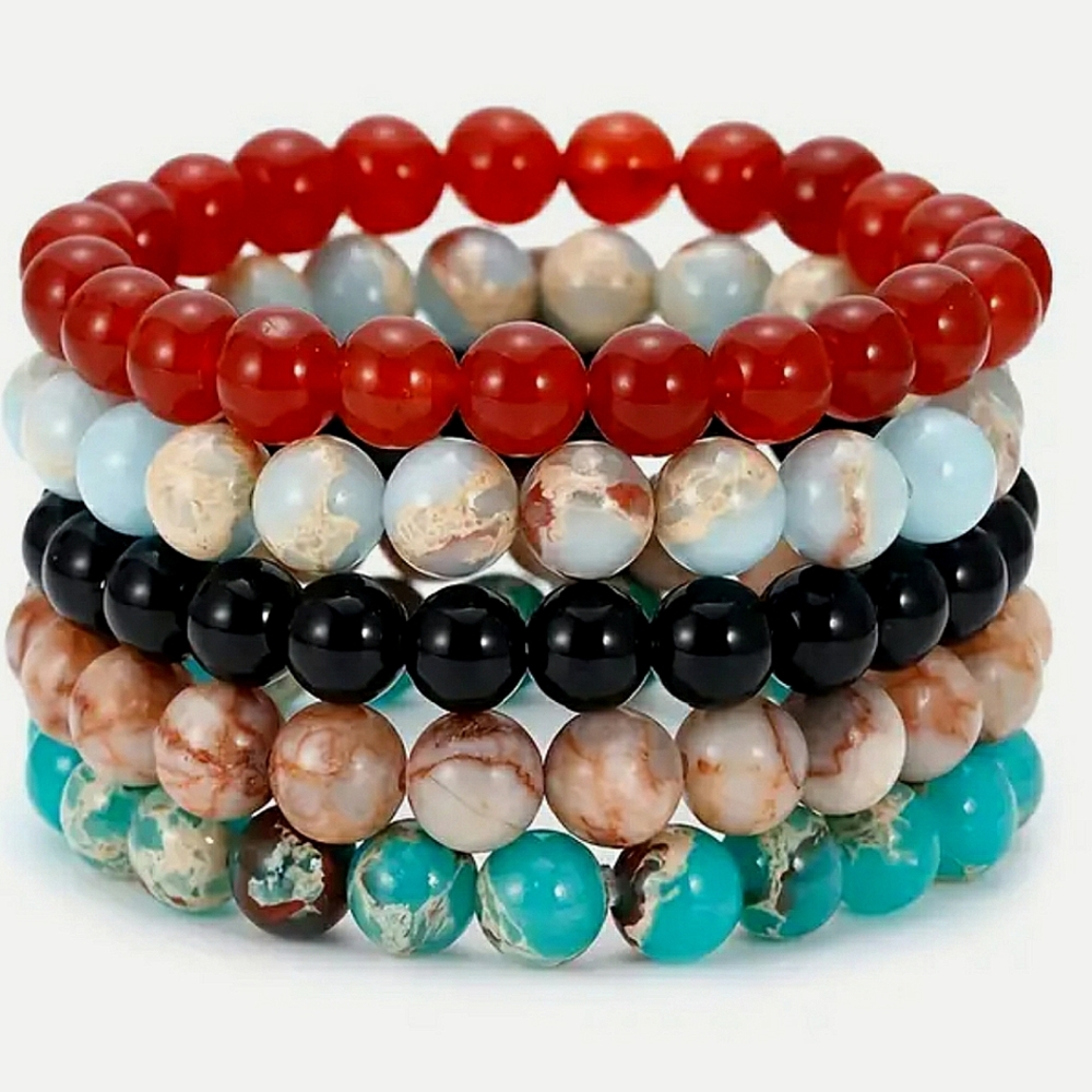 Natural stone stretch bracelet, 5 pc set, NWT